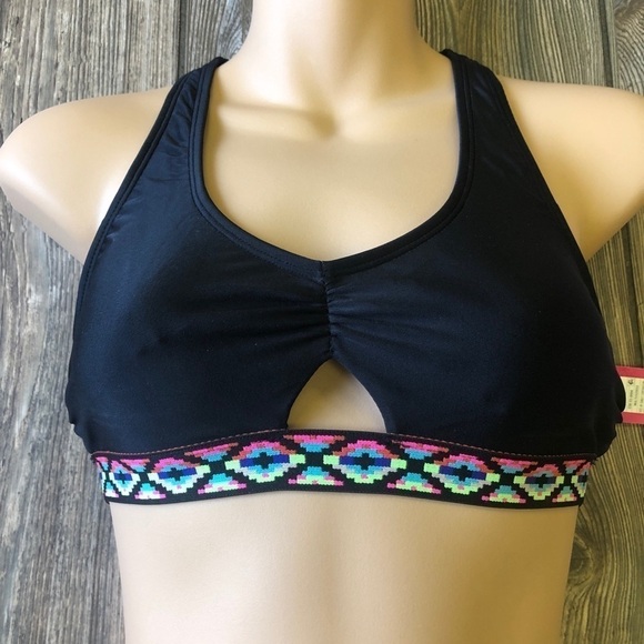 XHILARATION Black Tribal Band Cut Out Bikini Top - Picture 1 of 6
